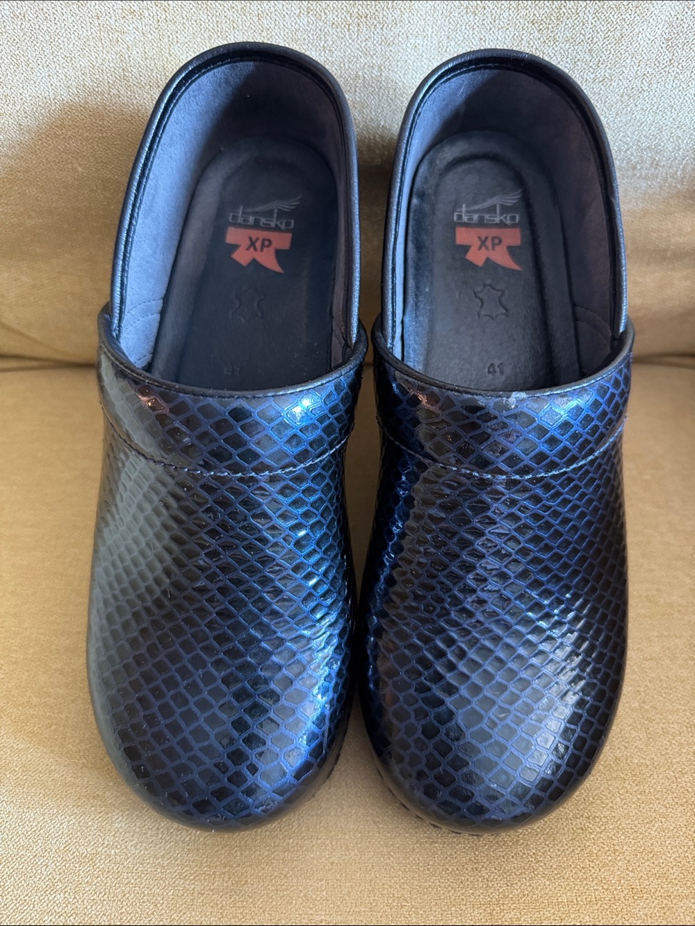 Dansko Women's Iridescent Black Snakeskin-Pattern Clogs